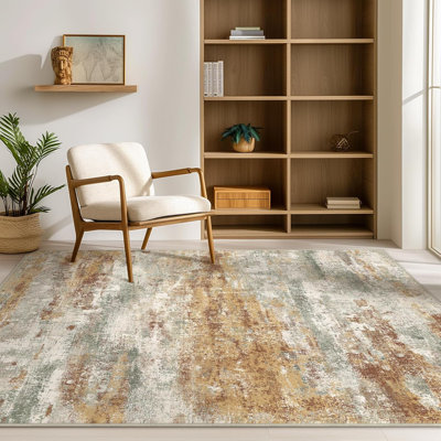 Carpettes 5 x 8 pour la chambre à coucher du salon, tapis moderne lavable à la machine, grand tapis doux à poils courts avec envers antidérapant pour la salle à manger, vert orange