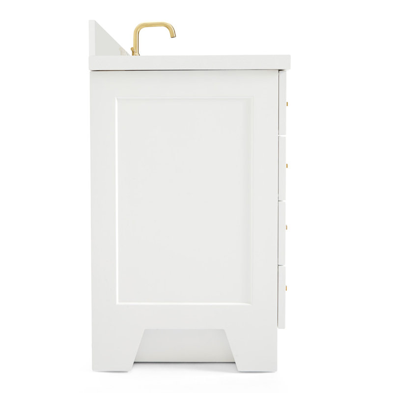 Freitas 48'' Solid Wood Single Bathroom Vanity, White, Rectangle, White Quartz
