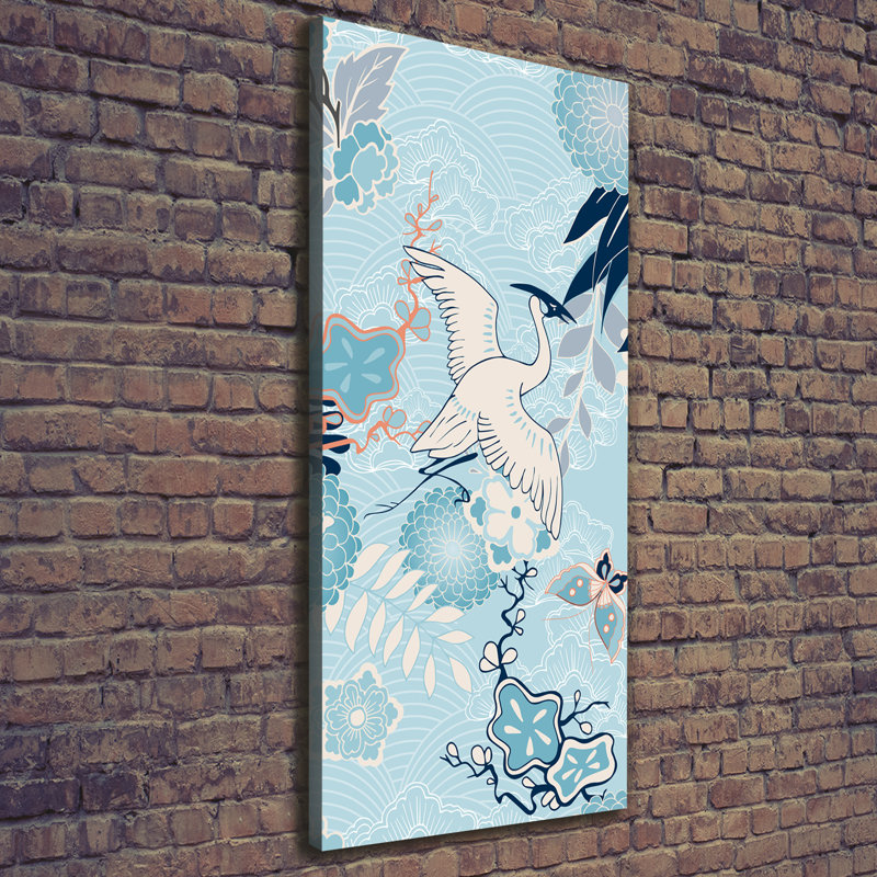 Crane And Flowers - Wrapped Canvas Print