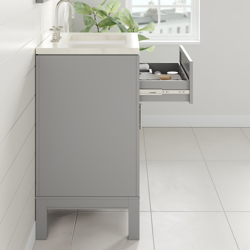 Cambridge Meuble-lavabo simple avec comptoir en quartz et lavabo sous-comptoir en porcelaine, Gris