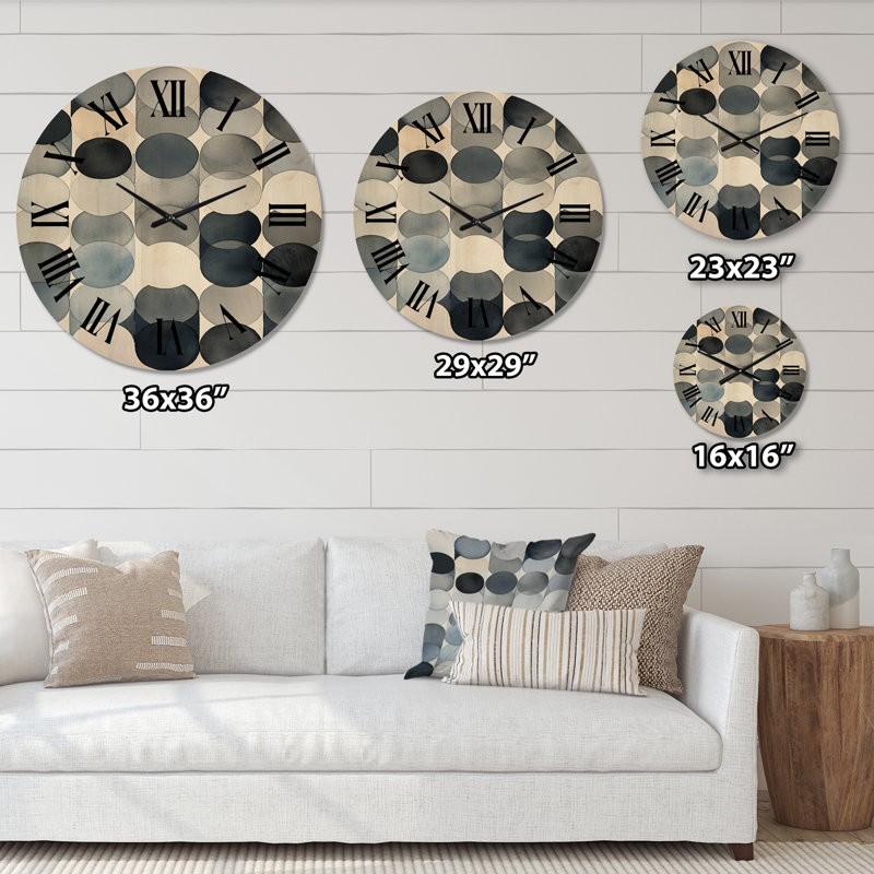 Horloge murale en bois surdimensionnée à l'aquarelle II, Très grand