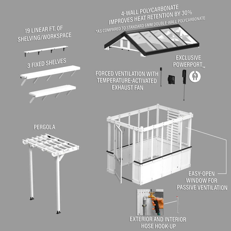 Bellerose 9 ft. x 6 ft. White Cedar Wood and Polycarbonate Greenhouse