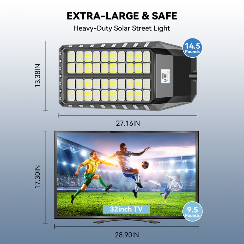 9000W Solar Street Light, Bright Led Security Solar Flood Light With Motion Sensor & Dusk To Dawn, Ip67 Waterproof Commercial Lights Outdoor For Outside, Parking Lot, Street, Yard