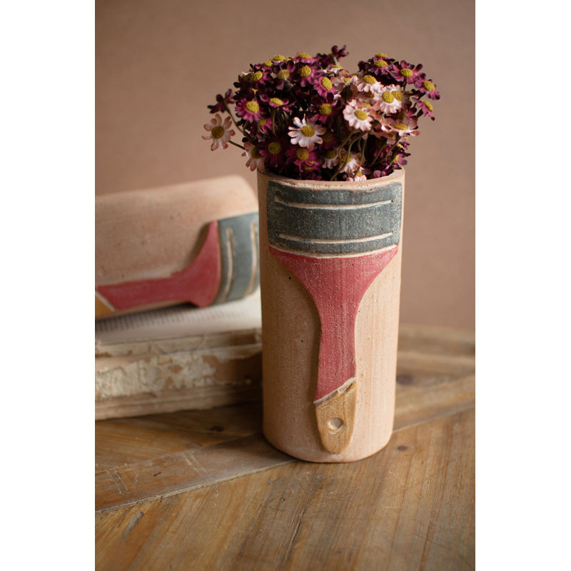 Kalalou Handcrafted Paint Brush Clay Vase – 8.5" Tall Decorative Accent