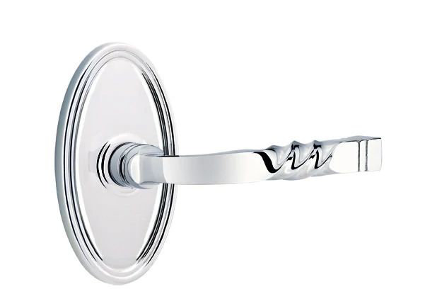 Mortaise intérieure Emtek avec rosette ovale et levier Santa Fe, Chrome poli, Gauche