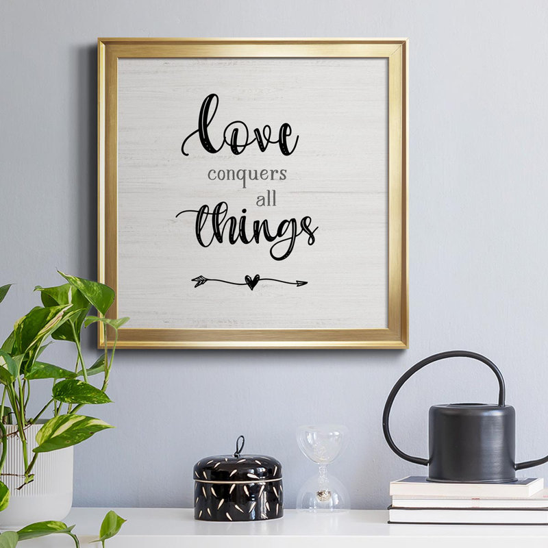 Love Conquers - Art textuel sur toile, Or, H 17,5 po x l 17,5 po x P 1,5 po