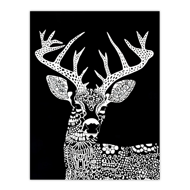 Deer Black Tribal Pattern Stag Design Wall Art Print