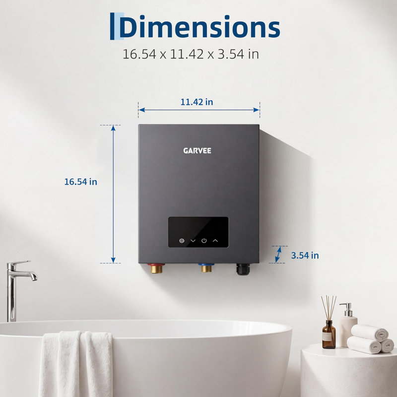Chauffe-eau électrique sans réservoir 14kW 240V - Système d'eau chaude instantanée sur demande avec technologie auto-modulante intelligente et affichage à DEL pour la douche, la cuisine, gris