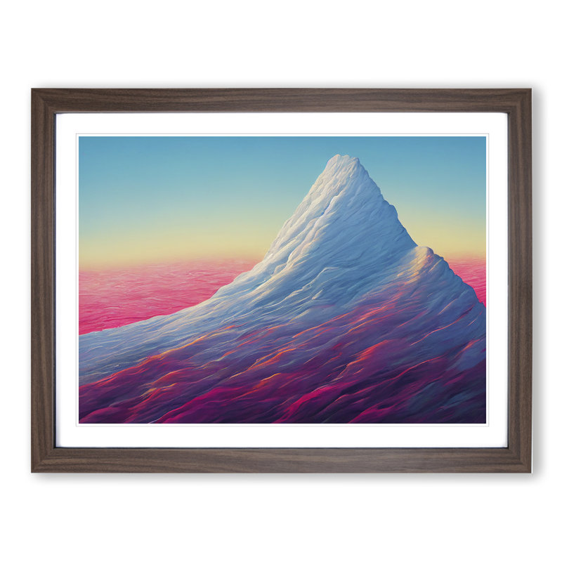 Illuminating Colourful Mountain - Single Picture Frame Print, 25cm H x 34cm W x 2cm D, Walnut