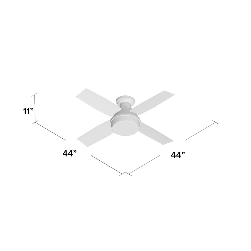 Dempsey Low Profile 44" 4 - Blade Indoor Flush Mount Small Room Ceiling Fan with Lights and Remote, Light Gray/Natural Oak