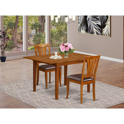 3 Piece Dining Room Table Set Contains a Rectangle Wooden Table with Butterfly Leaf and 2 Faux Leather Kitchen Dining Chairs, 36x54 Inch, Saddle Brown