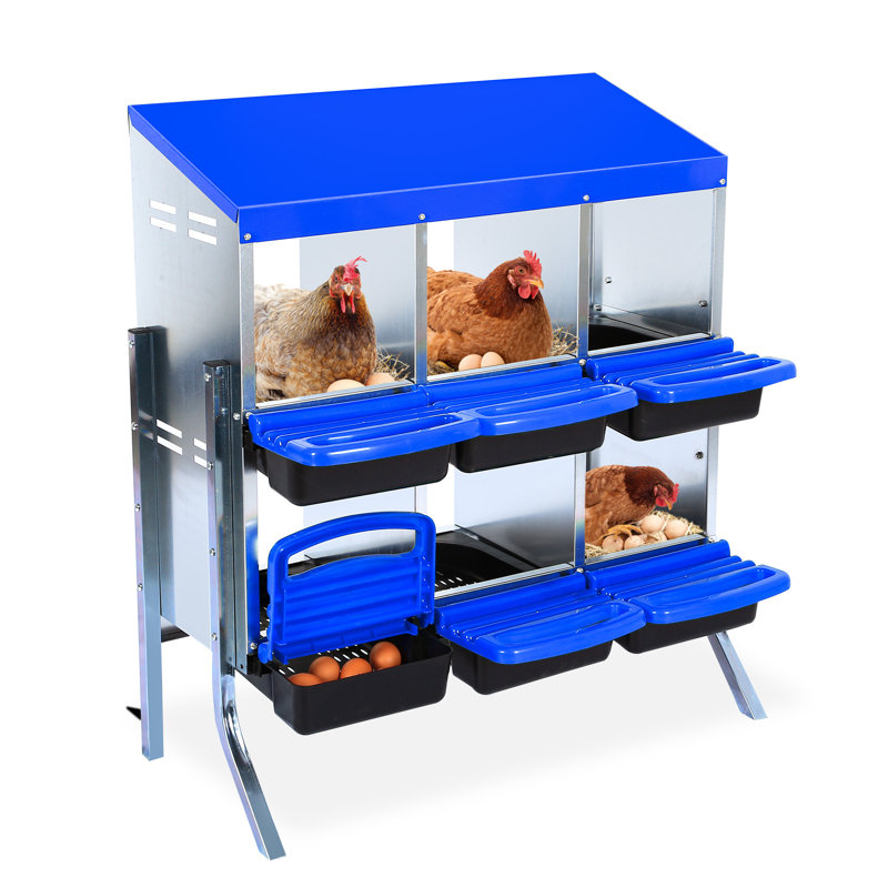 10-Compartment Galvanized Steel Rollaway Chicken Nesting Box – Removable Lid, Ventilated, Easy-Clean, Freestanding or Wall Mount – With Stand for Hens, Coop Accessory