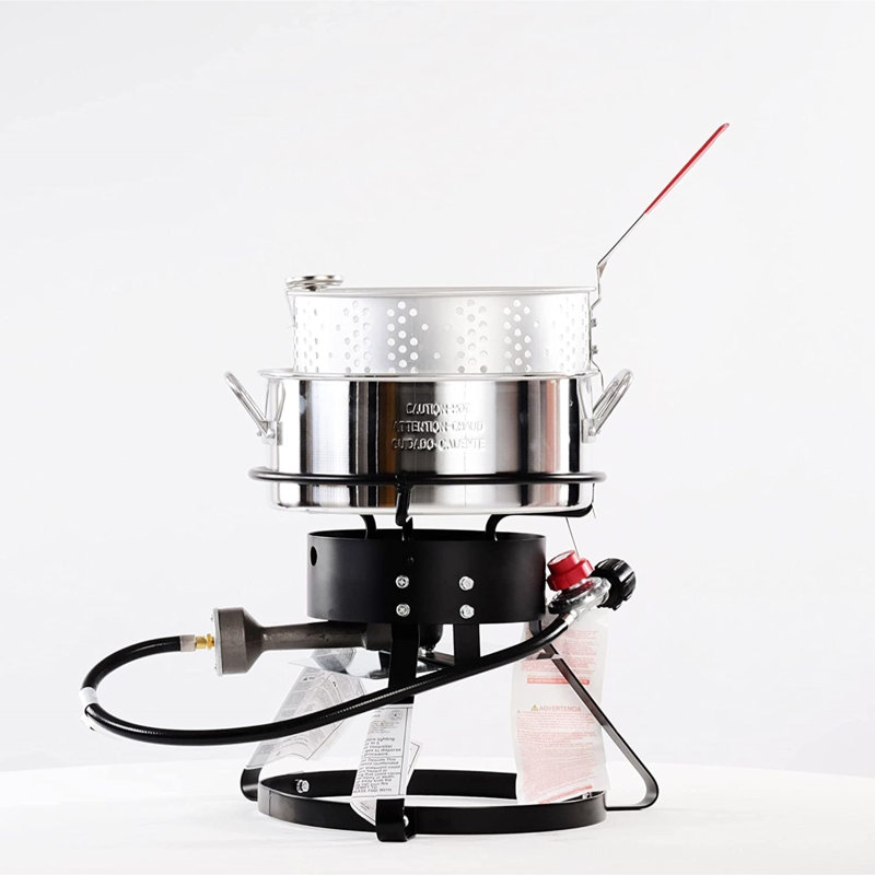 Ensemble de cuisinière au propane d'extérieur à un brûleur King Kooker avec poêle à frire en aluminium de 10 pintes et panier en aluminium perforé
