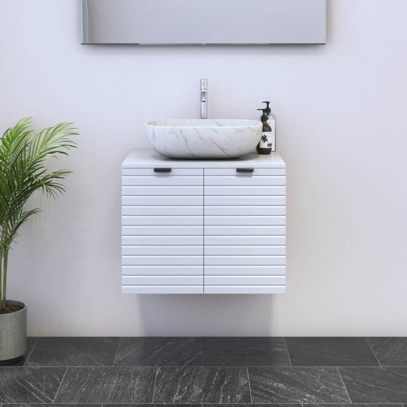 Meuble-lavabo simple 23,6 po avec dessus Kayben, Blanc, Blanc