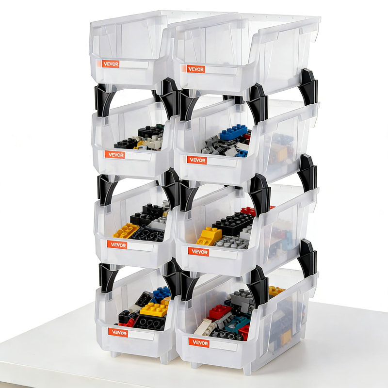 VEVOR Stackable Storage Bins, 8-Pack Clear Plastic Organizing Containers With Front-Open Design, Durable For Closet, Garage, Office, And Home Organization