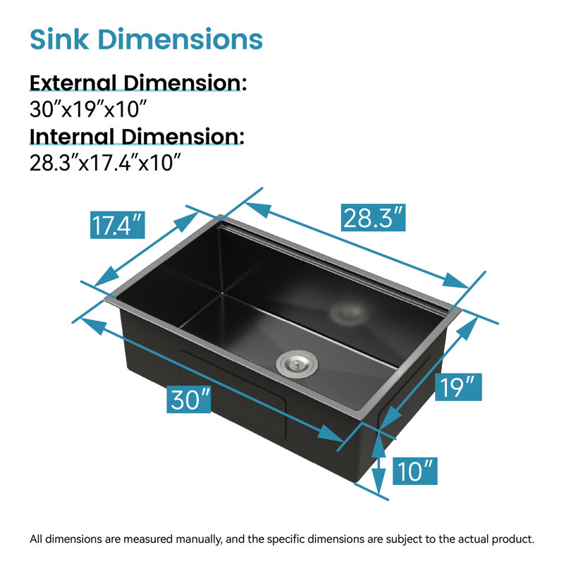 Black Undermount Sink 30"X19", Stainless Steel With Build & Cutting Board 30"X19" Sink, Functional Design Sound Absorbing