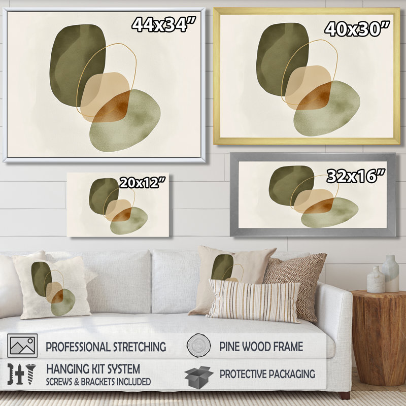 Formes abstraites dans des tons verts et bruns - art mural moderne Mid-Century pour le salon, impression sur toile moderne de style Mid-Century vert