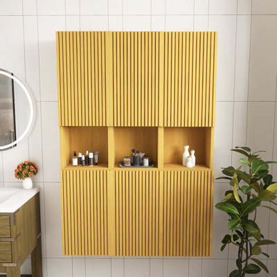 41" W * 59" H Bathroom Wall Mounted Cabinet, Narrow Storage Cabinet With Door And Shelves