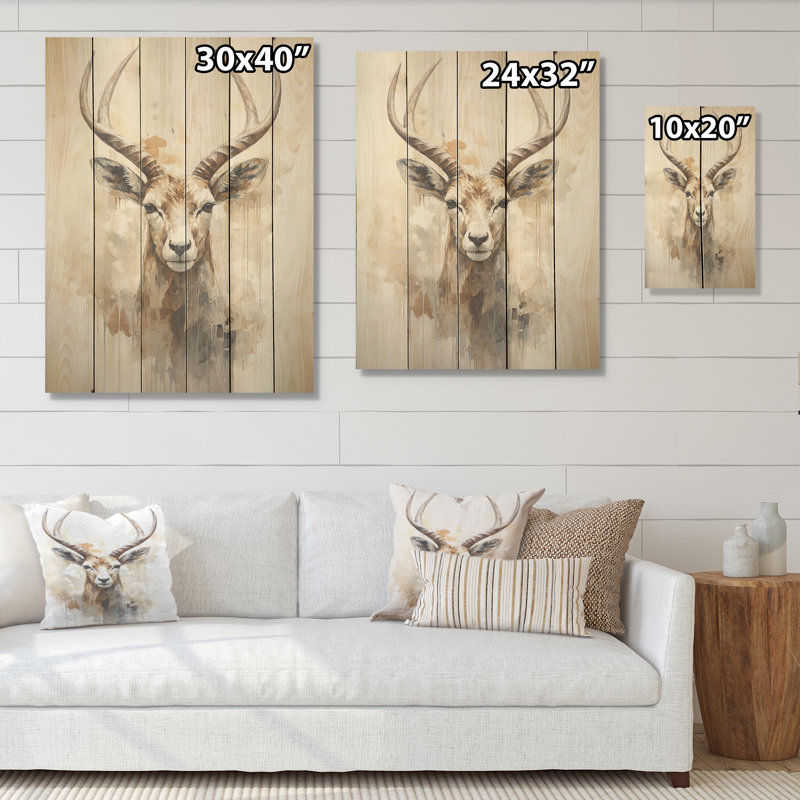 Minimalisme antilope Ibex I - art mural en bois d'antilope sur bois de pin naturel, H 40 po x l 30 po
