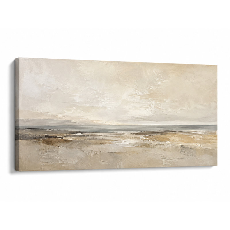 Paysage côtier neutre crème enveloppé Iraima, L 55 po x H 27,5 po x P 1,5 po