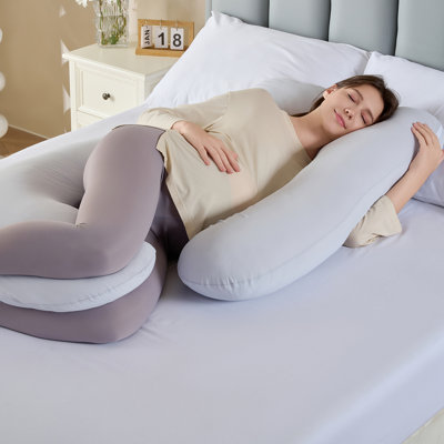 Oreiller rafraîchissant pour la grossesse pour dormir, oreiller complet en U avec housse amovible, gris