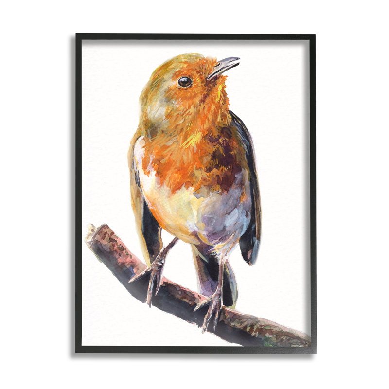Oiseau perché orange orange par George Dyachenko, reproduction d'art graphique sur toile, Giclée encadrée noir minuit