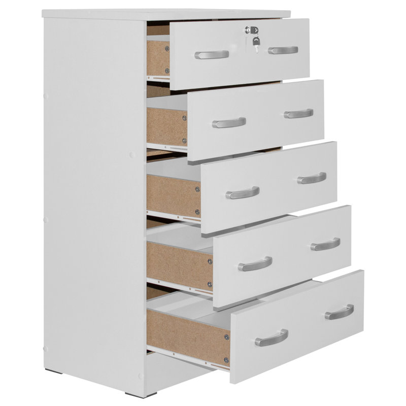 Commode 5 tiroirs Luker, blanc