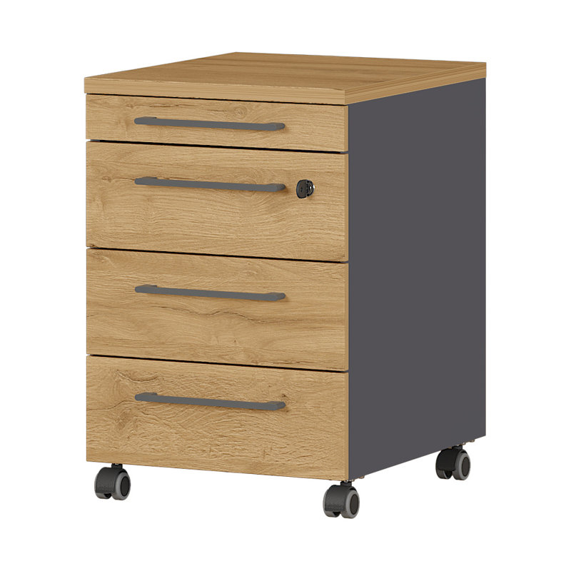 Miabella 41cm Wide 4 -Drawer Mobile File Cabinet, Graphite/Oak