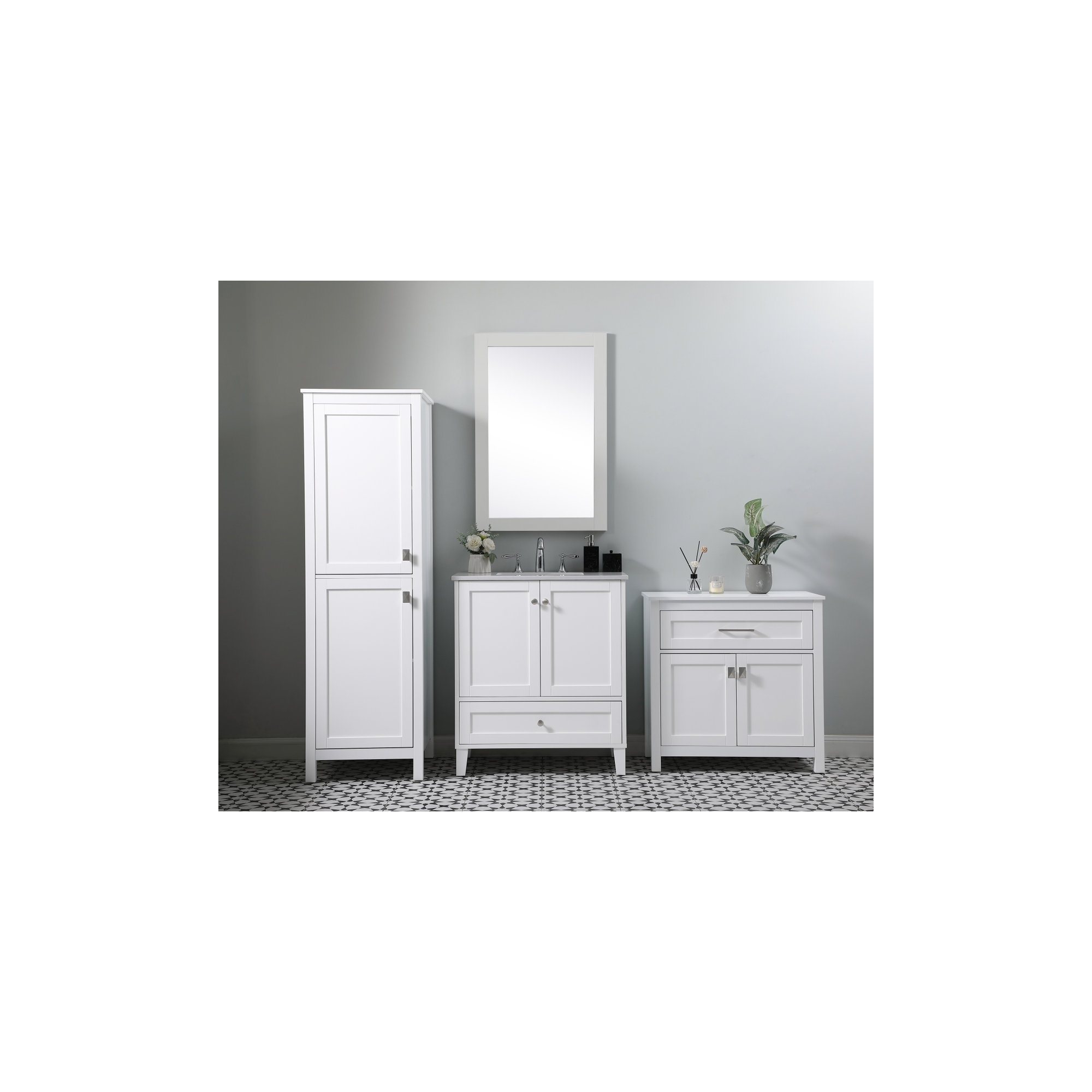 Destinymarie Linen Cabinet, 65"H x 20"W x 22"D, White/Brushed Nickel