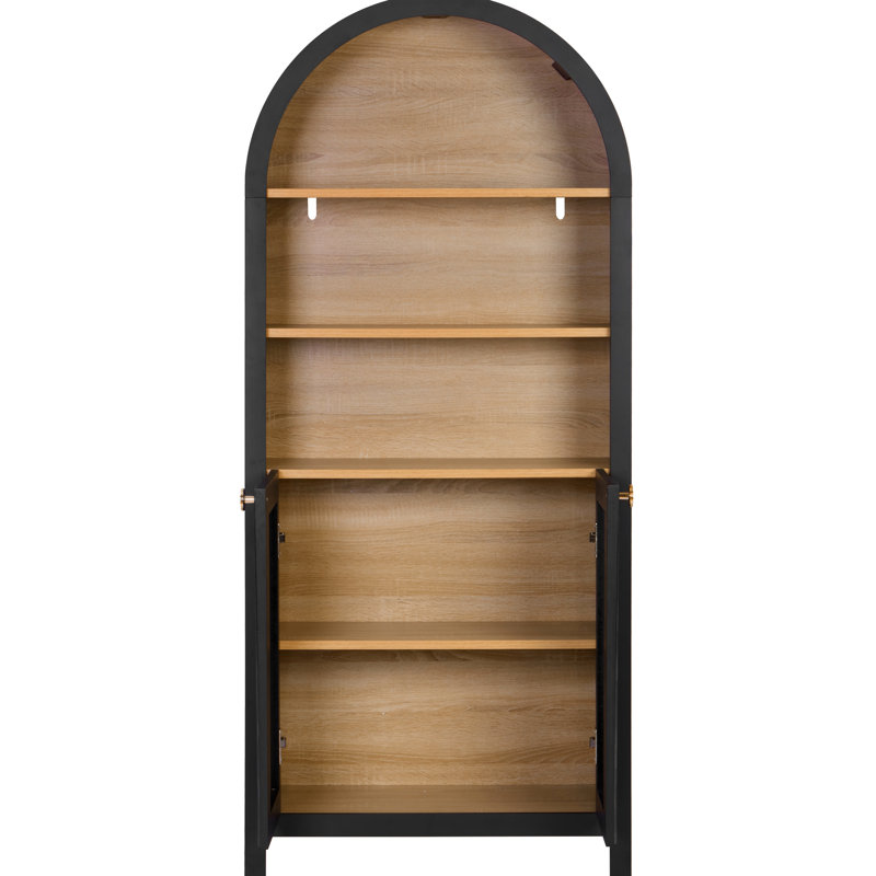 Bibliothèque de 61 po de hauteur de style Mid-Century moderne à 61 niveaux, 27,1 po de profondeur, 11,61 de largeur, trois tablettes spacieuses, bibliothèque avec porte, arche élégante, rangement pour objets antiques