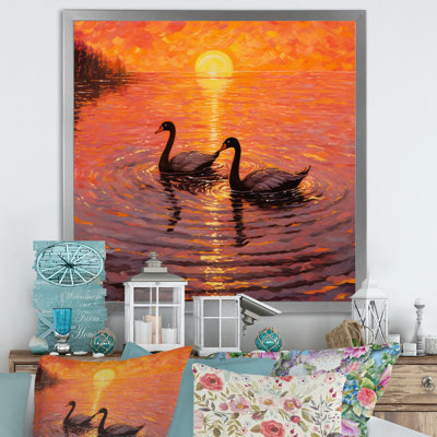 Cygnes amoureux, coucher de soleil romantique