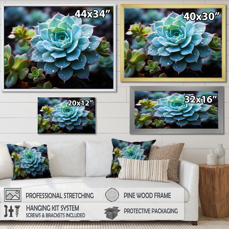 " Blue Succulent Serene Succulent ", Gold Picture Framed, 34" H x 44" W x 1.5" D