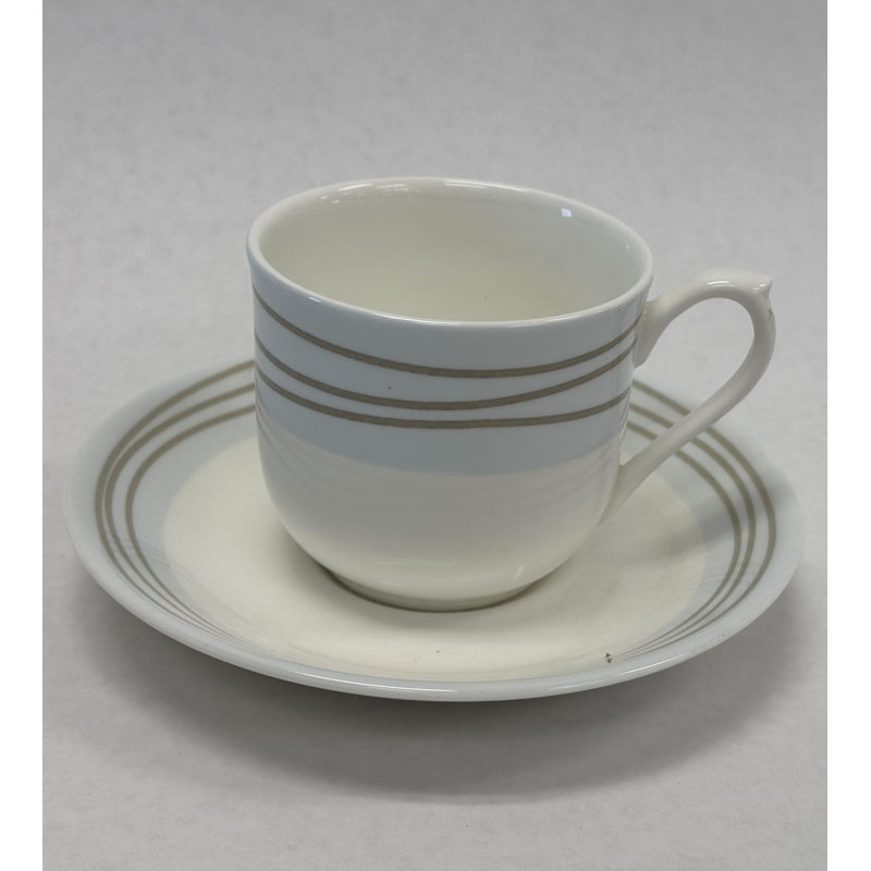 Ensemble de 6 tasses à café et soucoupes en porcelaine fine Victoria Victoria avec décor. Couleur pierre du Pacifique