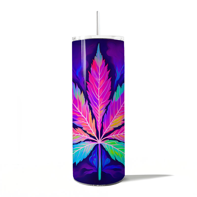 Gobelet personnalisé Neon Cannabilisé 20 oz avec couvercle et paille en acier inoxydable