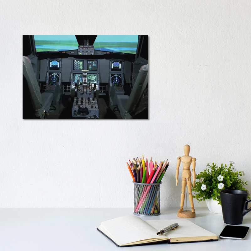 Interior View Of An Aircraft Flight Simulator - Wrapped Canvas Print, 20.32 cm H x 30.48 cm W