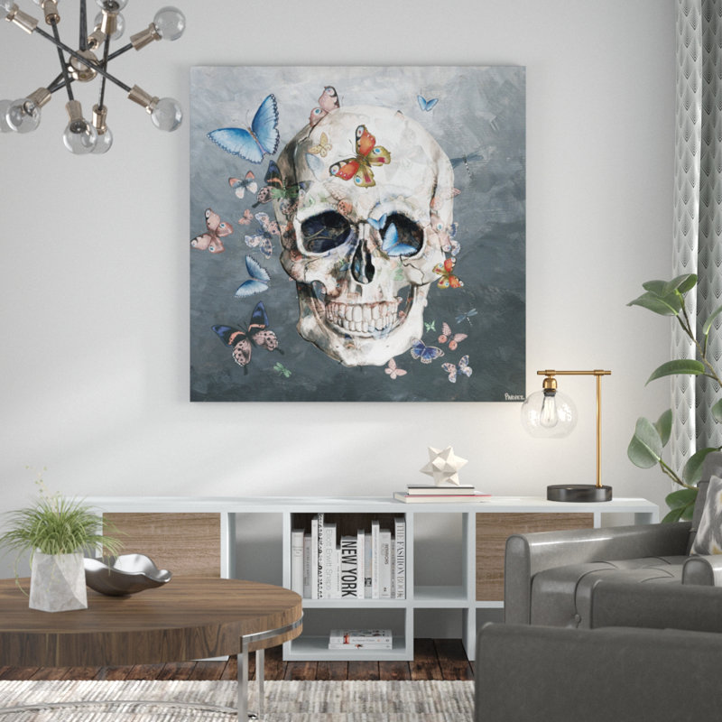 «Tinted Happy Butterfly Skull» par Parvez Taj, reproduction d'art sur toile tendue, H 18 po x l 18 po x P 1,5 po