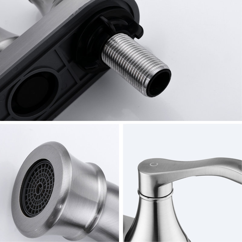 Bathroom Faucet 4 Inches - Brushed Nickel Finish, 360 Swiveling Spout With Pop Up Drain, Metal Construction, , Water Saving Function, Drip- Operation, Double Handles Tap Nickel, Rotatable Quality