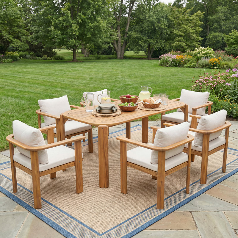 Outdoor Acacia Wood Dining Set With Cushion