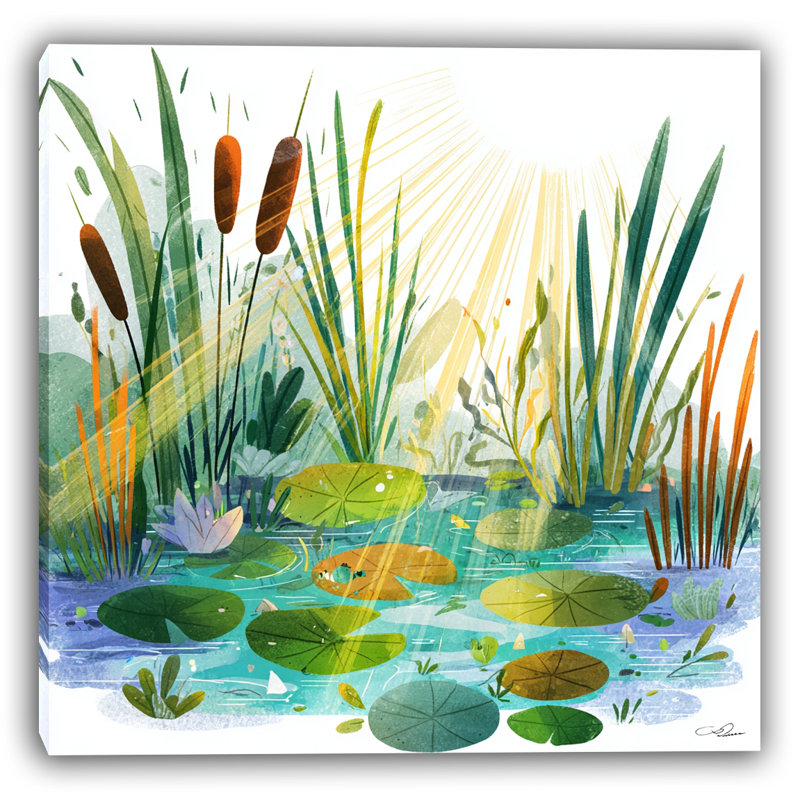 Morning Light Reflections - Serene Lily Pond, scène sur toile tendue, H 20 po x l 20 po