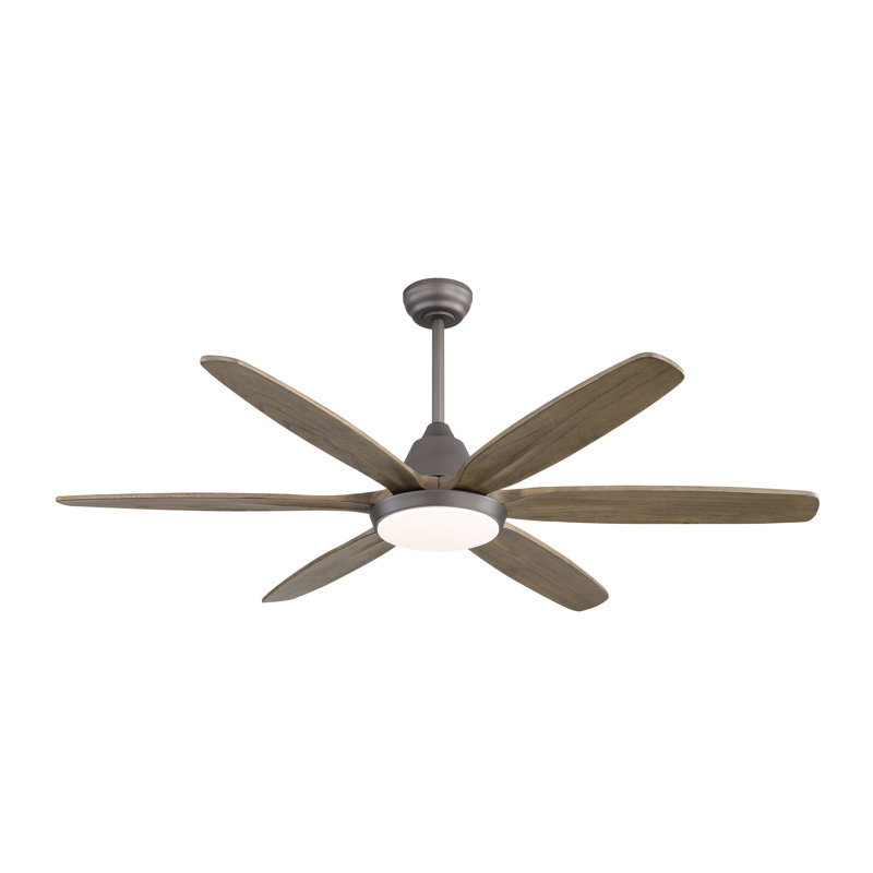 60" Ceiling Fans With Dimmable Led Light Ceiling Fan With Remote Wood Blades 6-speed, Grey, Wood