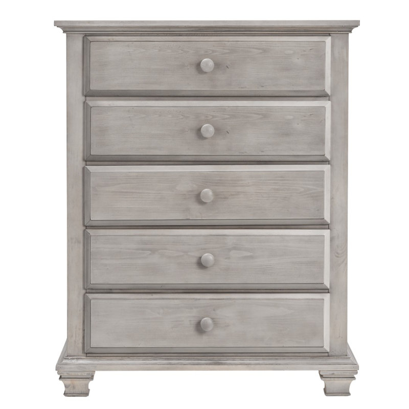 Stone Wash Gray Wooden 5-Drawer Chest with Felt Lined Top Drawer