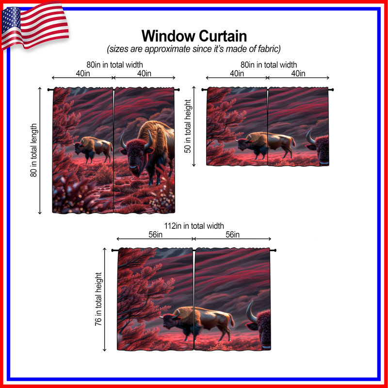 Rideau bison à rideau rouge Bison, 40in x 50in - 2 panels, Transparent