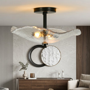 LifeSky Water Ripple Ceiling Light for Bedroom: 2 E12 Sockets 0-120W Custom Ambiance - Modern Flush Mount Fixture with Glass Shade for Hallway Kitchen Living Room Porch
