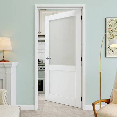 Porte pré-suspendue intérieure en verre givré 32 po x 80 po avec levier incurvé et charnières noires 32 po x 80 po, dalle de porte d'intimité en verre, à peindre et imperméable, combinaison pour la lessive, portes de placard, portes de pièce, droite