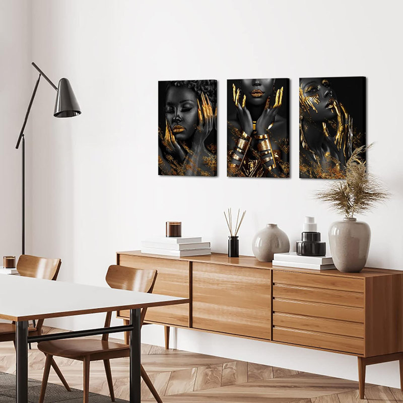 3 Piece Wrapped Canvas Set, Gold