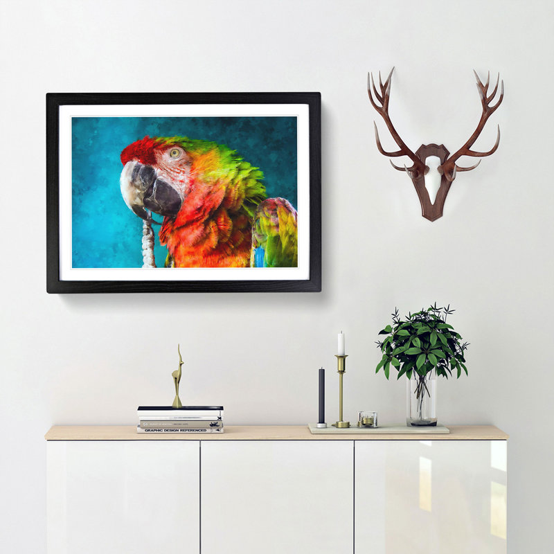 Rainbow Macaw Parrot - Framed Print, Black Framed, 24cm H x 33cm W x 2cm D