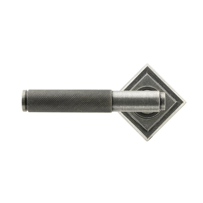Brompton Lever on Rose Set (Square), Pewter Patina
