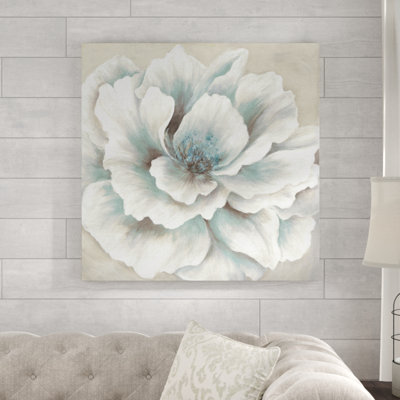 Blue And Cream Peony by Willowbrook - Wrapped Canvas Print