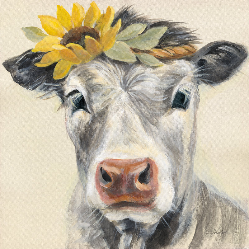 Pretty Cow by Silvia Vassileva - Wrapped Canvas Painting, 30cm H x 30cm W x 3.8cm D