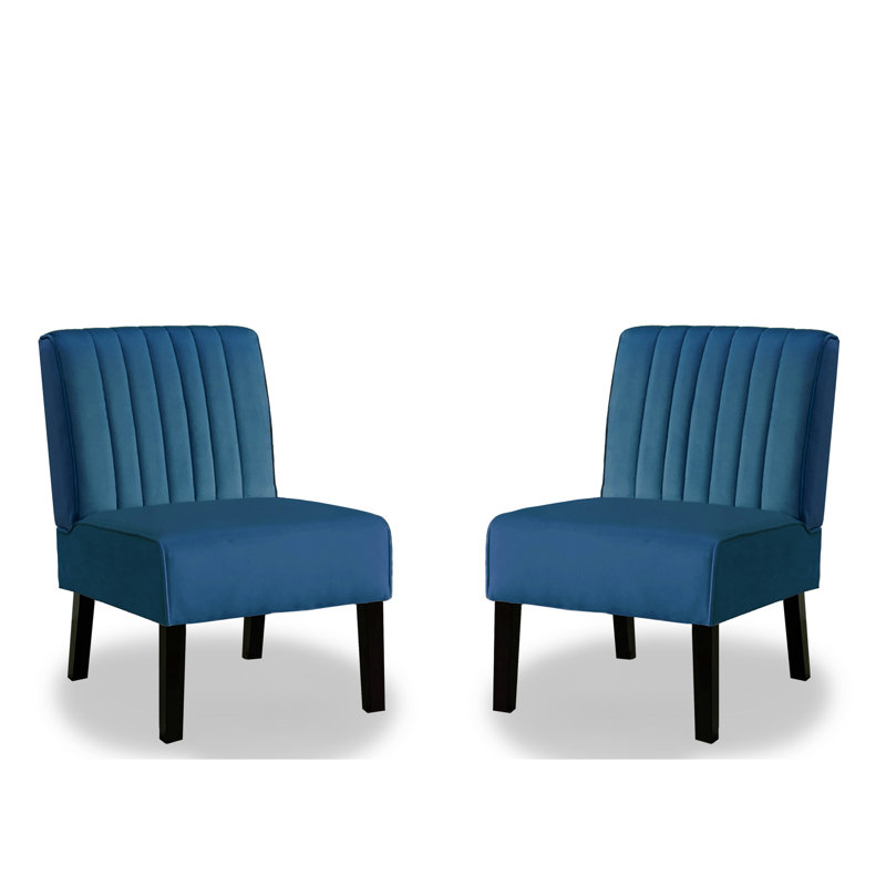 De 2 chaises d'appoint Mid-Century modernes en velours bleu avec des pieds en bois massif pour l'ameublement de couleur maison